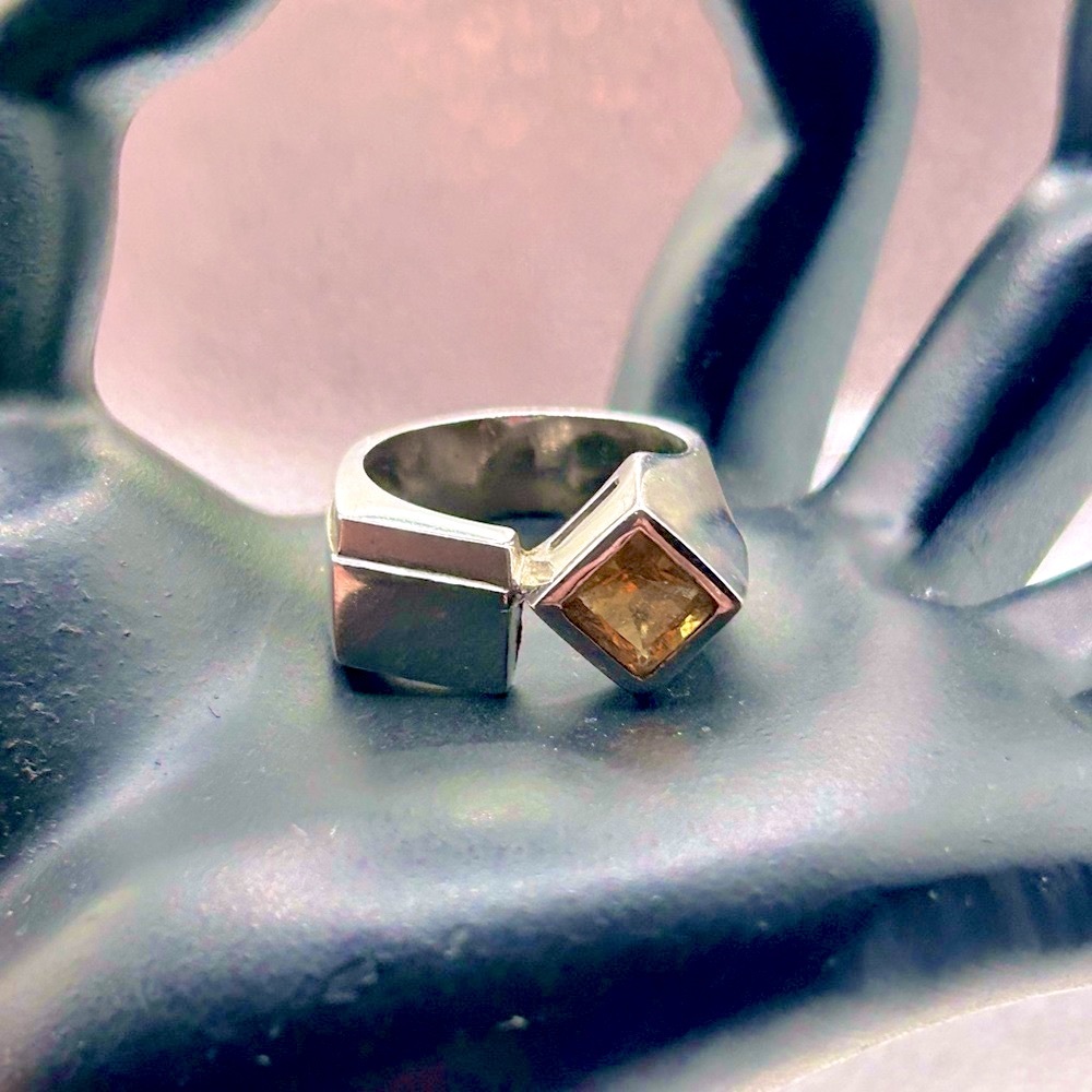 Solid 925 modernist citrine ring
